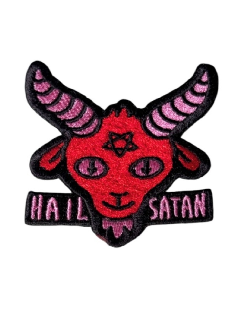 Hail Satan red devil horned goat pentagram embroidered patch 2.5”